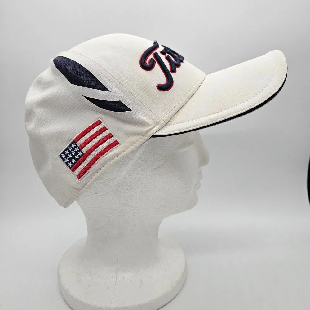 Titleist Golf Hat Cap Fitted White Pro V1 Golf USA American Flag Patriotic L/XL
